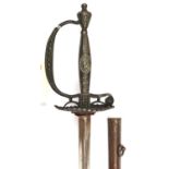 A 19th cent French mourning sword, hollow triangular section blade 30½", marked "Coulaux et Cie,