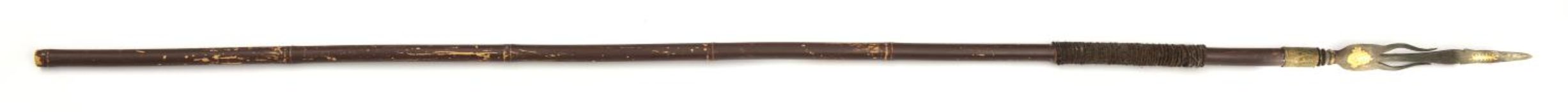 A scarce Javanese spear besi tiga (trisula). pamor head 24cms probably 19th century, shaped