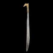 A Borneo (Kalimantan) Dyak head-hunter's sword mandau. Late 19th century, straight SE blade 51.