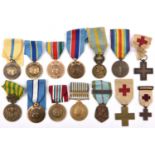 France: Geneva Cross 1870-71 (2) and 1 miniature of the same; WWI Victory medal; Orient medal 1915-
