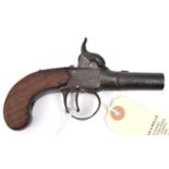 A 50 bore percussion boxlock pocket pistol, 6" overall, turn off barrel 1¾", B'ham proved, the