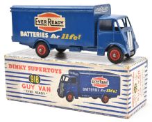 Dinky Supertoys Guy Van, Ever Ready (918). Second type cab/body in dark blue livery with red