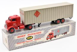 Dinky Supertoys Tractor-trailer McLean (948). Red tractor unit and wheels and grey plastic body, '
