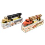 2 French Dinky Articulated Trucks. Willeme Tractor and Lumber Carrier (36A) in orange and yellow