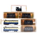 7 Egger-Bahn/Jouef 9mm/HOe items. 2x twin bogie steam railcar, RN10 in blue and cream livery.