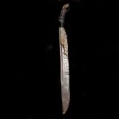 A small Bosnian dagger jambiya. 20th century, curved DE blade cut with a pair of narrow fullers,
