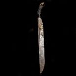 A small Bosnian dagger jambiya. 20th century, curved DE blade cut with a pair of narrow fullers,