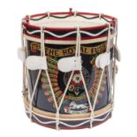 A post 1902 painted side drum of the 2nd Battalion The Royal Fusiliers bearing regimental badges and