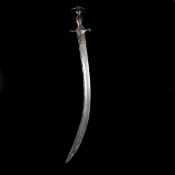 A composite Indian sword tulwar. 19th century, curved SE pattern welded blade 69cms, back edge cut