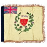 A single sided white silk flag, multicoloured printed and embroidered with "XIV Regt 2 Battn" on