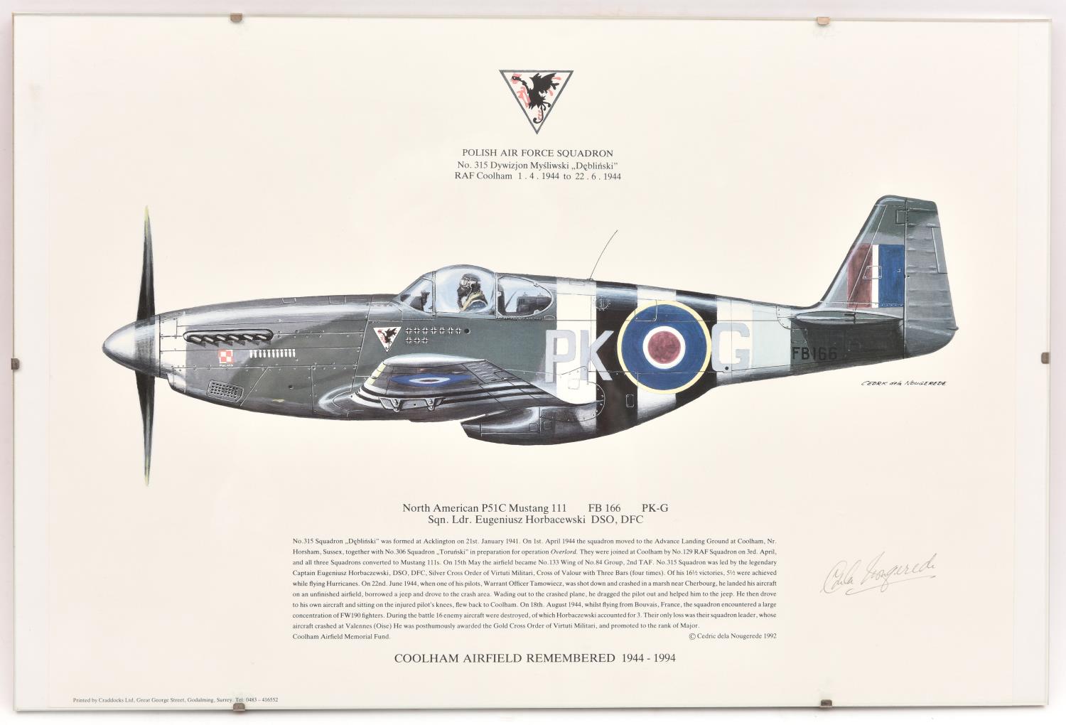 A limited edition print, number 37 of 150, commemorating RAF Chailey, depicting a Spitfire of 131 - Image 2 of 2