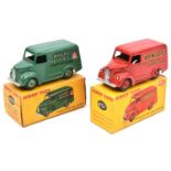 2 Dinky Toys Trojan Vans. A Dunlop in red livery (451). Plus a Chivers Jellies green livery (452).