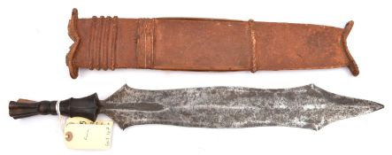 An African Salampasu head hunter's tribal knife. Early 20th century, broad DE blade 42.5cms,