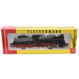 A Fleischmann HO gauge DB class 55 0-8-0 tender locomotive. RN 55 2781. In black and red livery.