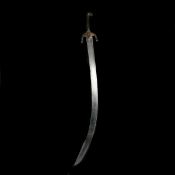 A Persian sword shamshir. Qjar dynasty, broad SE blade 68cms with later Ottoman gold damascened