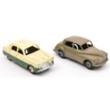 2 Dinky Cars. Morris Oxford (40g) in stone with grey wheels. Plus a Ford Zephyr (162). In cream