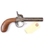 A late 19th century Belgian 42 bore percussion boxlock pocket pistol, 7½" overall, round barrel