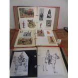 3 binders: Royal Scots Greys, Vol 1, 33 pages of scraps plus 2 Indian ink Stadden drawings; Vol 2 30