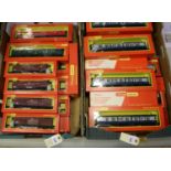 26 Tri-ang-Hornby and Hornby passenger and freight wagons etc. 4x BR Mk1 composite coaches, 3x BR