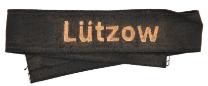 A German 'Lutzow' white on black embroidered cuff title, possibly 1920s Freikorps. GC (slightly