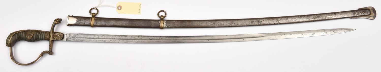 An Imperial German officer's sword, blade 34" etched with foliage, weapons, classical figures, - Image 2 of 2