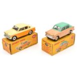 2 Dinky Toys. Sunbeam Rapier Saloon (166) in cream and deep yellow, with spun wheels. Plus a Hillman