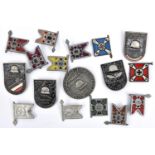 Ten Third Reich military unit souvenir pin back plastic badges, in the form of regimental standards,