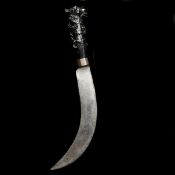 A very unusual knife, possibly Philippines. 19th century, broad curved single edge blade 22cms,
