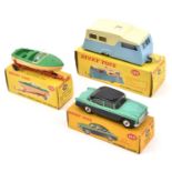 3 Dinky Toys. Humber Hawk (165). Example in mid green and black with black roof panel and spun