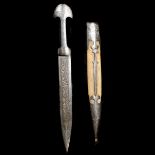 A Bosnian dagger kindjal c.1900. Probably Sarajevo, broad straight DE blade 29.5cms silver