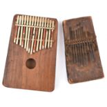 An old African hand "piano", iron keys, simple incised cross panel decoration, 7¼" x 4" (worn,