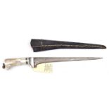 An Indian dagger pesh kabz. Straight T-shaped 19th century blade 25.5cms, the hilt with grips made