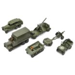 7 Dinky Military Items. Reconnaissance Car (152b). U.S. Army Jeep (669). Six Wheel Covered Wagon (