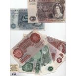 Bank of England banknotes: P.S. Beale £1 prefix S70B 1950, 10/- prefix 09C 1950; J. S. Hollom £10