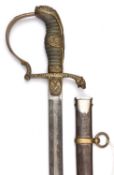 An Imperial German officer's sword, blade 34" etched with foliage, weapons, classical figures,