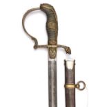 An Imperial German officer's sword, blade 34" etched with foliage, weapons, classical figures,