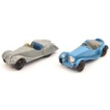 2 Dinky Toys 38 Series Cars. Frazer Nash-BMW Sports (38a) in mid grey with blue seats, black