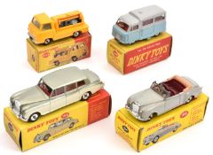 4 Dinky Toys. Bentley Coupe (194) in light grey with maroon interior. Rolls Royce Phantom V (198) in