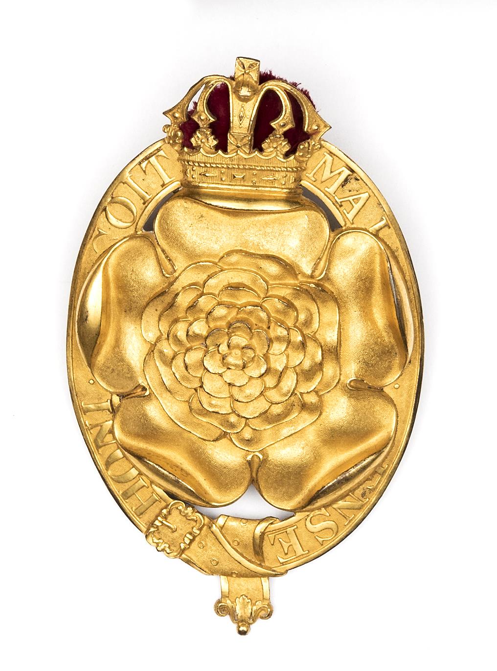 An officer's gilt shako plate of The 7th (or Royal Fusiliers), bearing the Rose on a Guelphic