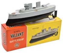 Sutcliffe Valiant clockwork Battleship. In light grey and black, example named 'VALIANT'. Complete