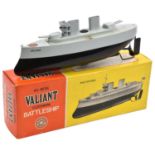 Sutcliffe Valiant clockwork Battleship. In light grey and black, example named 'VALIANT'. Complete