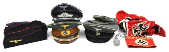 Third Reich theatrical or re-enactment items, comprising SS officers peaked cap, Luftwaffe
