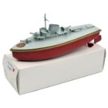 A late issue Sutcliffe tinplate clockwork FURY (un-named) Motor Torpedo Boat. In light grey and