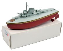 A late issue Sutcliffe tinplate clockwork FURY (un-named) Motor Torpedo Boat. In light grey and