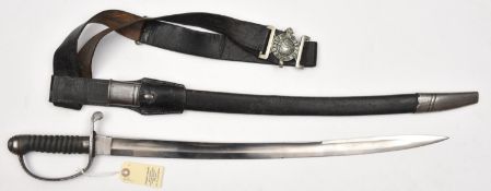 A mid 19th century Police sidearm, slightly curved, fullered blade 23½", double edged towards point,