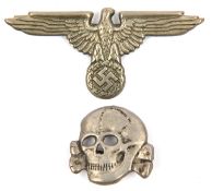 A Third Reich SS white metal cap eagle and skull, the former embossed with number 10 (Forsten &