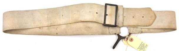 An early 19th century buff leather shoulder belt for carbine, 2-3/8" belt with brass buckle and hook
