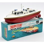 A Sutcliffe clockwork tinplate JUPITER Ocean Pilot boat. In white and red with gold line