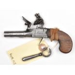 A 140 bore flintlock boxlock muff pistol, by Jones, London, c 1800, 4¾" overall, turn off barrel