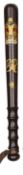 A George V lignum vitae truncheon, painted crown and 'GR', shaped grip, leather wrist strap, 15½"